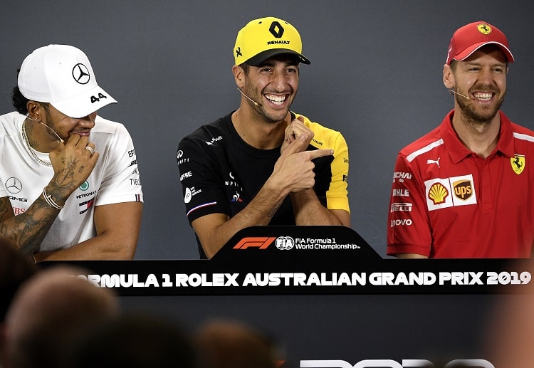 Lewis Hamilton, Daniel Ricciardo and Sebastian Vettel during the Formula 1 press conference