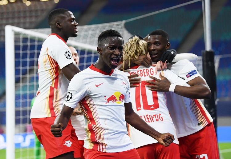 Champions League: Leipzig players celebrate after a 2-1 win against PSG