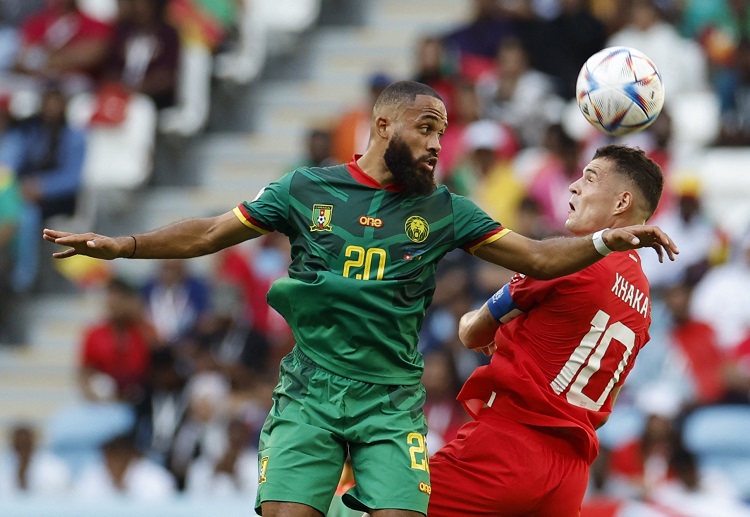 Cameroon forward Bryan Mbeumo tested Granit Xhaka in the World Cup match against Switzerland