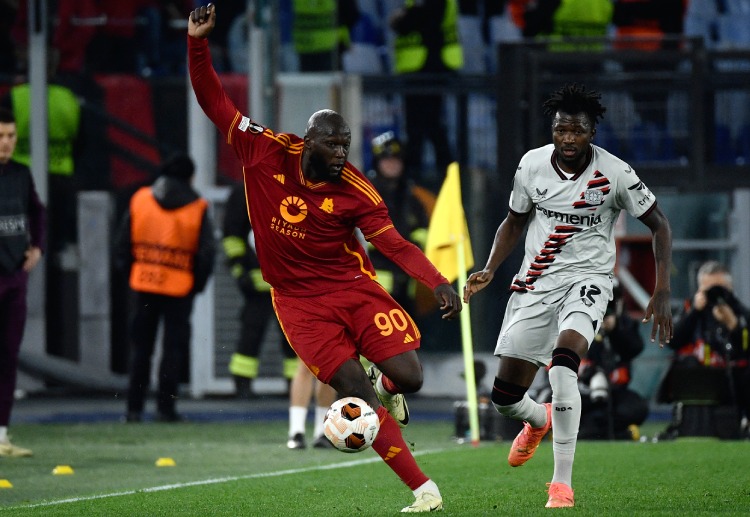 Romelu Lukaku in action during Roma's Europa League clash vs Leverkusen